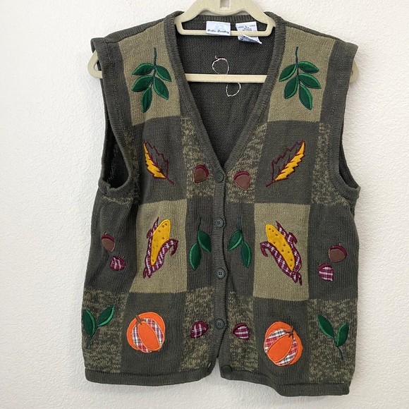 Bobbie Brooks Jackets & Blazers - Bobbie Brooks Womens Size Large Fall Harvest Pumpkin Corn Print Vest Green